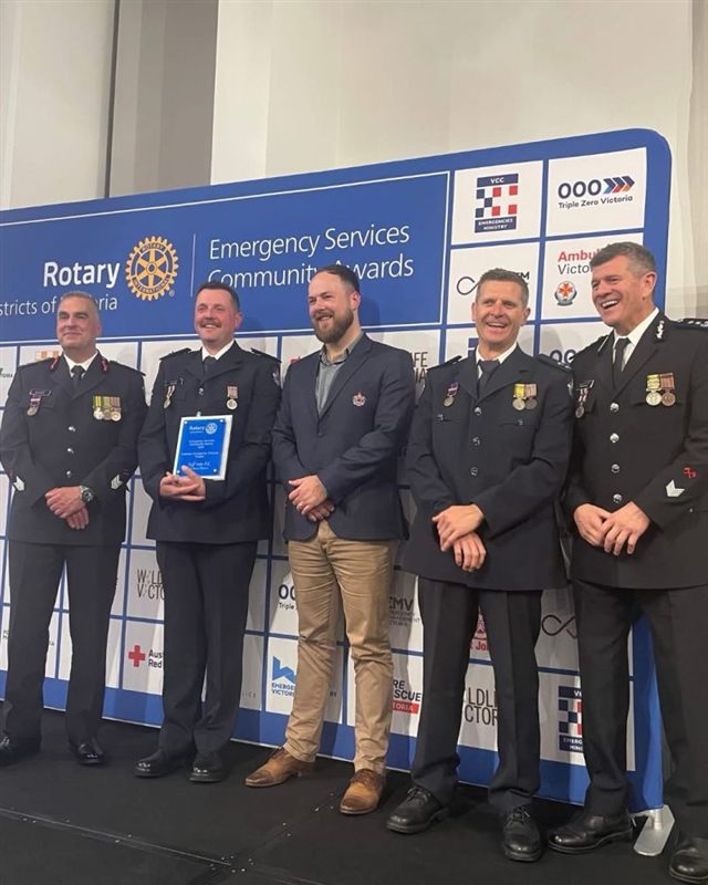 Jesse Winter speaking at the Rotary Emergency Services Community Awards with Fire Rescue Victoria